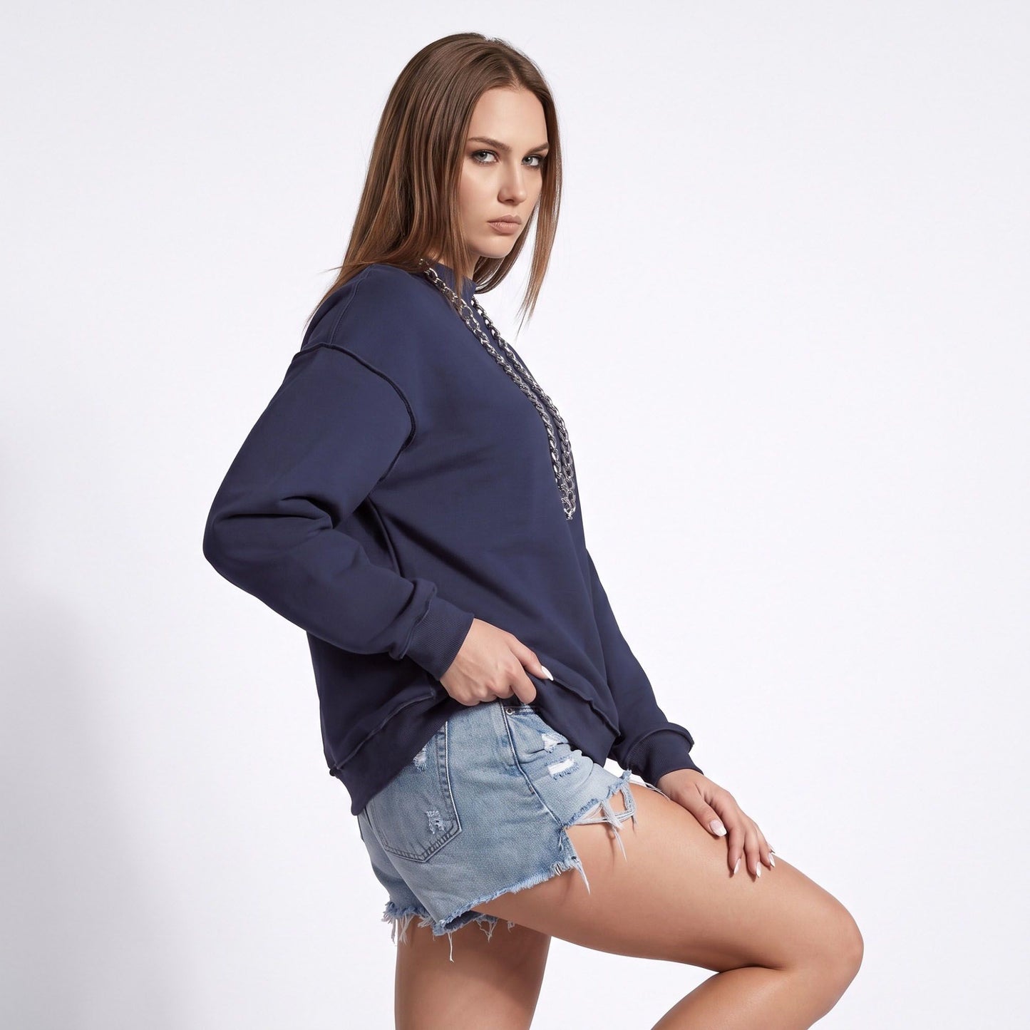 Exposed Seam Drop Shoulder Long Sleeve Pullover Sweatshirt