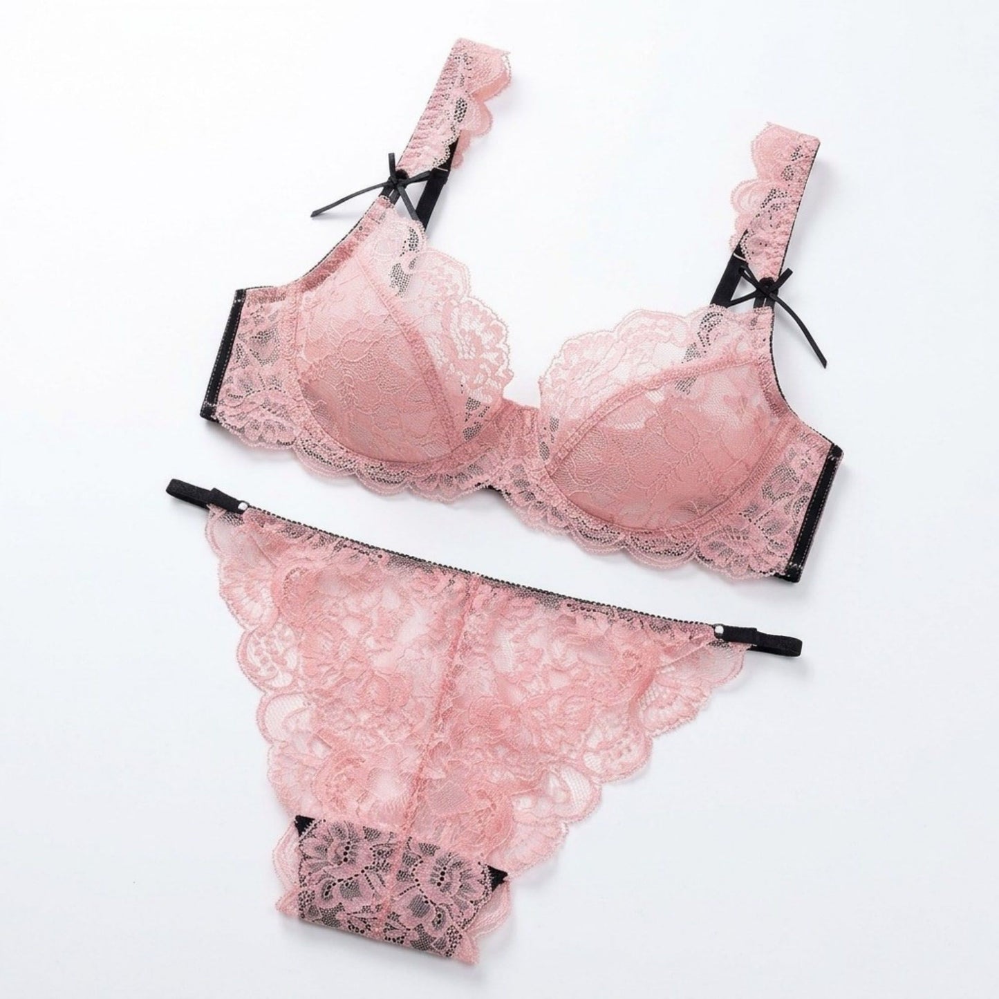 2 Piece Floral Lace Underwire Bra and Panty Lingerie Set