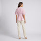 Striped Button Front Peplum Blouse with Collared Neck and Pleated Hem