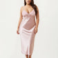Plus Size Satin Chemise Nightgown with Lace Trim Neckline Adjustable Straps Side Slit Slip Dress