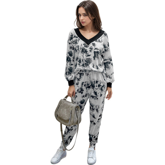 V-Neck Tracksuit with Drawstring Waist Sweatpants