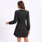 Long Sleeve Denim Mini Dress Puff Shoulder A Line Jean Dress
