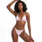 Ribbed Triangle Bikini Set with Shell Charm Details and Side Tie Bottoms