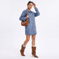 Washed Denim Shirt Jacket Long Sleeve Snap Front Oversized Shacket with Pockets