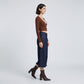 High-Waisted Dark Wash Ruffle Hem Cropped Wide-Leg Denim Trousers