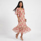 Floral Midi Dress Square Neck Flutter Sleeve Ruffle Hem Dress