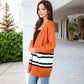 Open Front Striped Long Sleeve Cardigan with Pockets