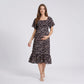 Maternity Floral Square Neck Midi Dress with Short Sleeves and Ruffle Hem
