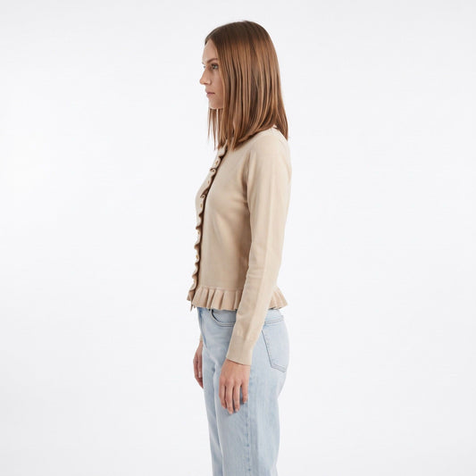 Ruffle Trim Button Front Peplum Cardigan Sweater
