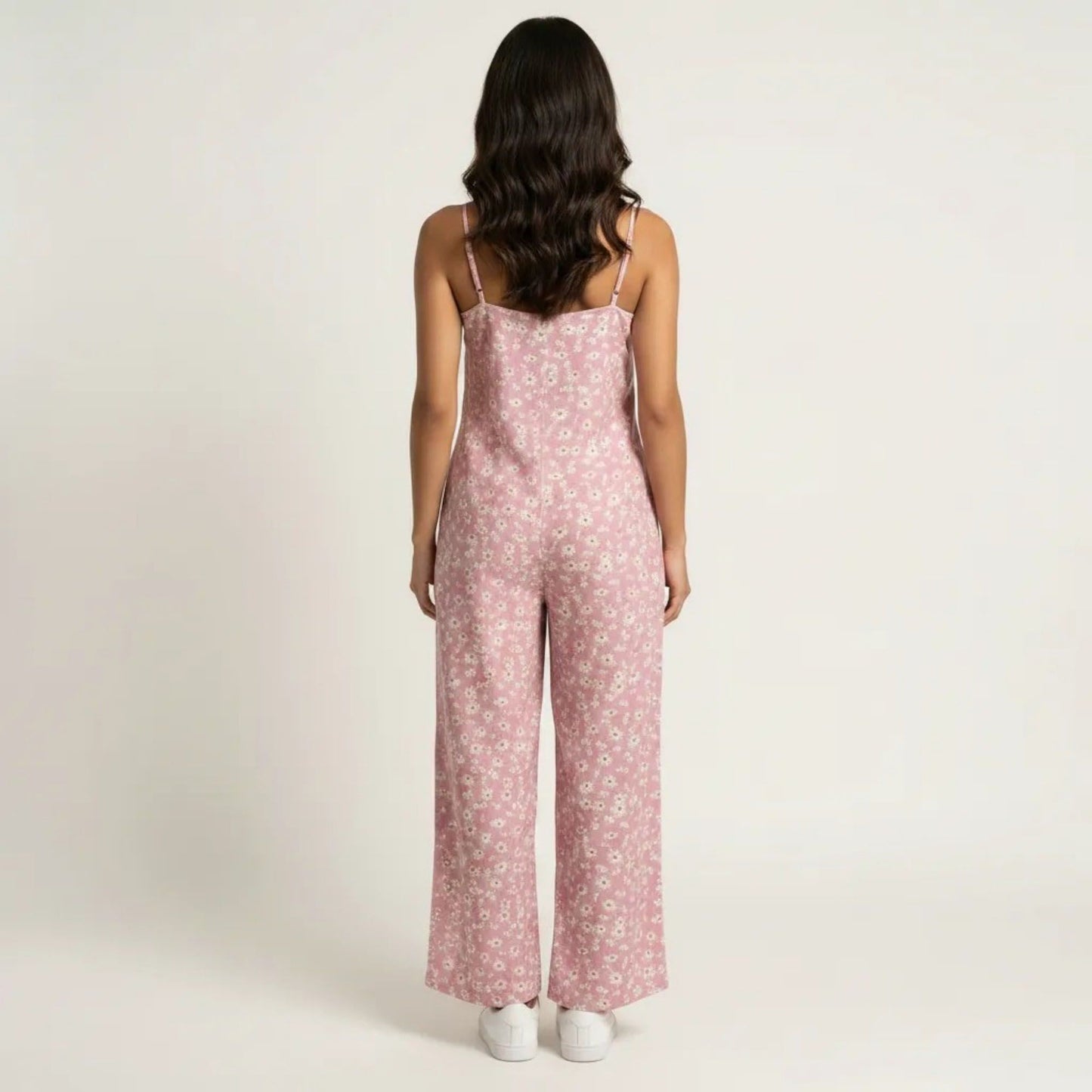 Floral Print Jumpsuit Spaghetti Strap Sleeveless Wide Leg Relaxed Fit One Piece