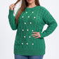 Plus Size Faux Pearl Cable Knit Tunic Sweater
