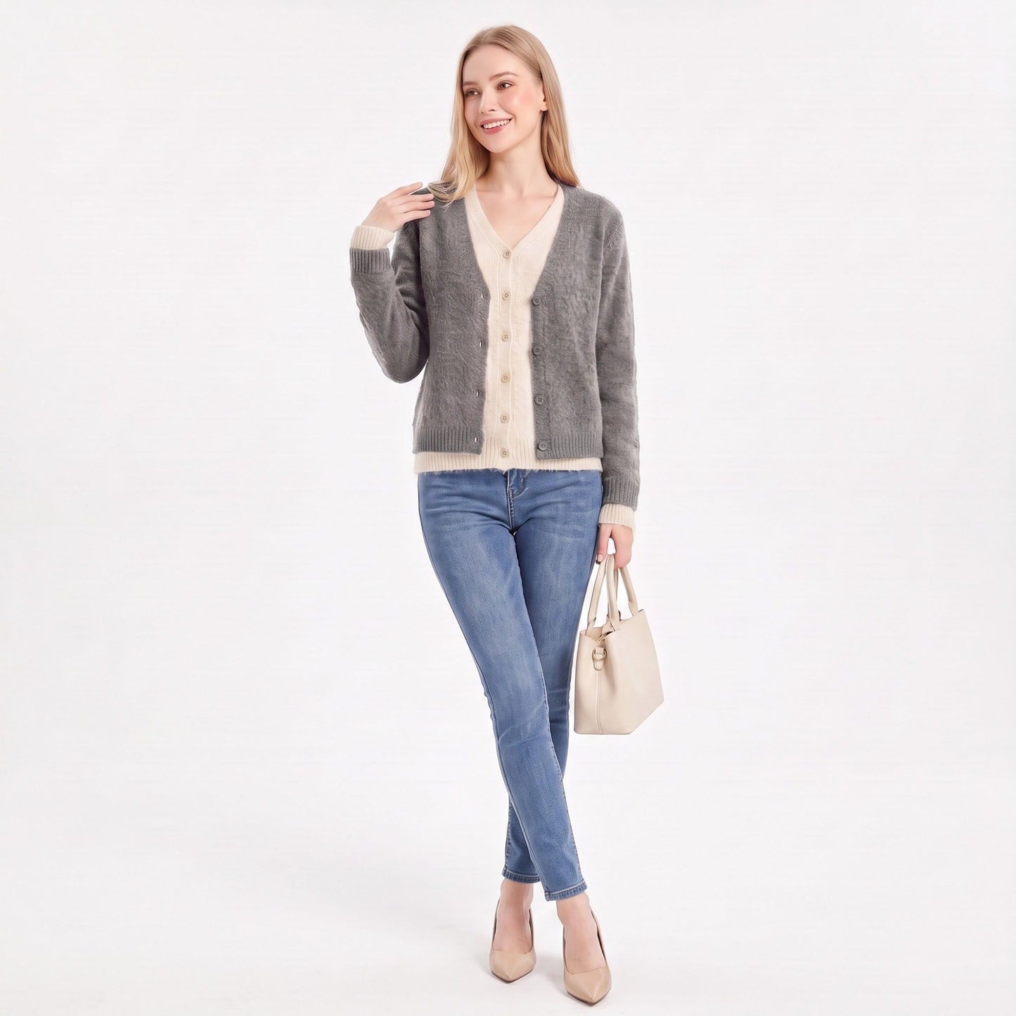 Contrast Trim Layered V Neck Button Front Cardigan