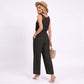 Sleeveless Button Front Jumpsuit with Crochet Lace Back