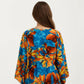 Floral Print Kaftan Maxi Dress with V-Neck Button Front and Flowy Batwing Sleeves