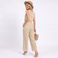 Sleeveless Button Front Jumpsuit with Crochet Lace Back