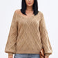 Cable Knit V-Neck Balloon Sleeve Sweater