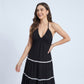 Halter Neck Tiered Maxi Dress with Contrast Trim