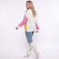 Plus Size White Multicolor Geometric Colorblock Sweater