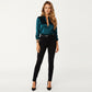 Satin Button Down Blouse with Collared Neckline and Three Quarter Sleeves