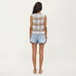 Sleeveless Striped Crochet Knit Vest with Tie Front and Open Stitch Design