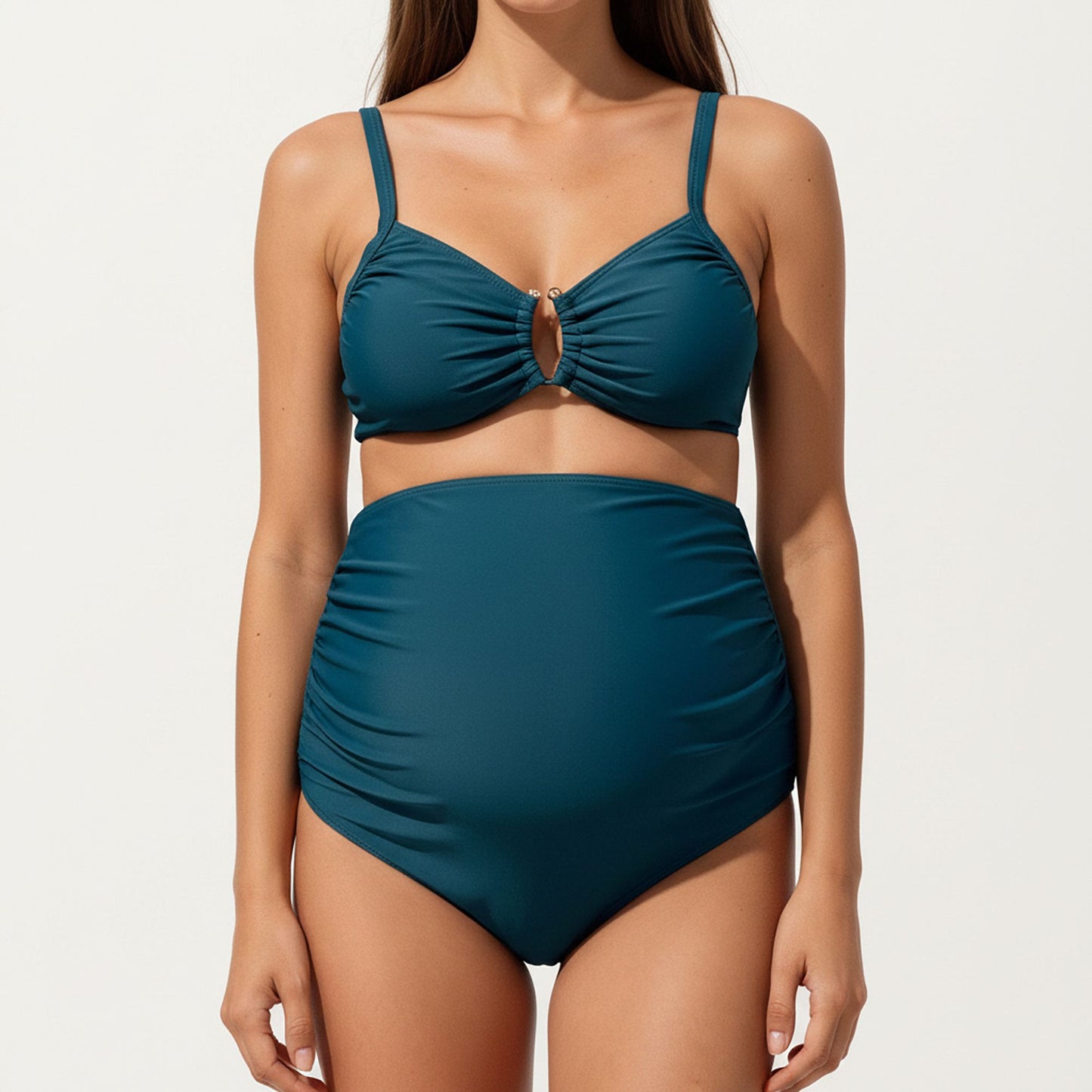 Maternity Two-piece Swimsuit with Twist-Front Top and High-Waisted Bottom