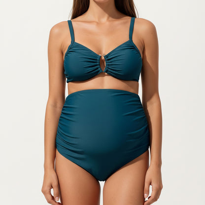 Maternity Two-piece Swimsuit with Twist-Front Top and High-Waisted Bottom