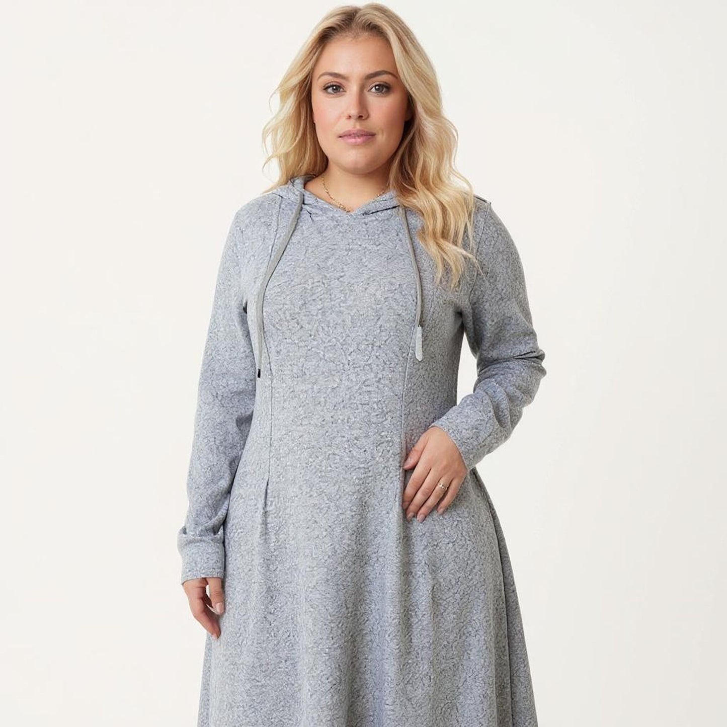 Plus Size Long Sleeve Hooded Maxi Dress with Relaxed Fit Silhouette and Soft Flowy Hem