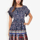 Bohemian Floral Print Short Sleeve Swing Dress Crew Neckline