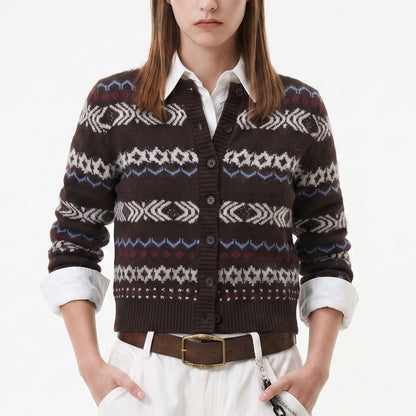Geometric Pattern Button Front Knit Cardigan Sweater