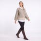 Patterned Crewneck Knit Sweater with Chain Accent