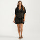 Mesh Swim Cover Up Dress with Open Knit Design Collared Neckline Short Sleeves Relaxed Fit