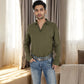 Men's Long Sleeve Polo Shirt Spread Collar Relaxed Fit