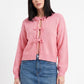 Tie-Front Long Sleeve Cropped Knit Cardigan