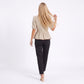 Peplum Blouse Puff Short Sleeve Contrast Trim Woven Top