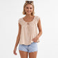 Ruffle Sleeve Blouse Smocked Neck Tie Front Flowy Top