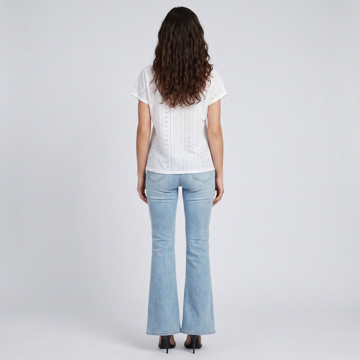 Boho V-Neck Eyelet Blouse Short Sleeve Embroidered Trim Top