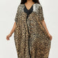 Abstract Print Maxi Kaftan Dress with Contrast Trim and Relaxed Flowy Silhouette