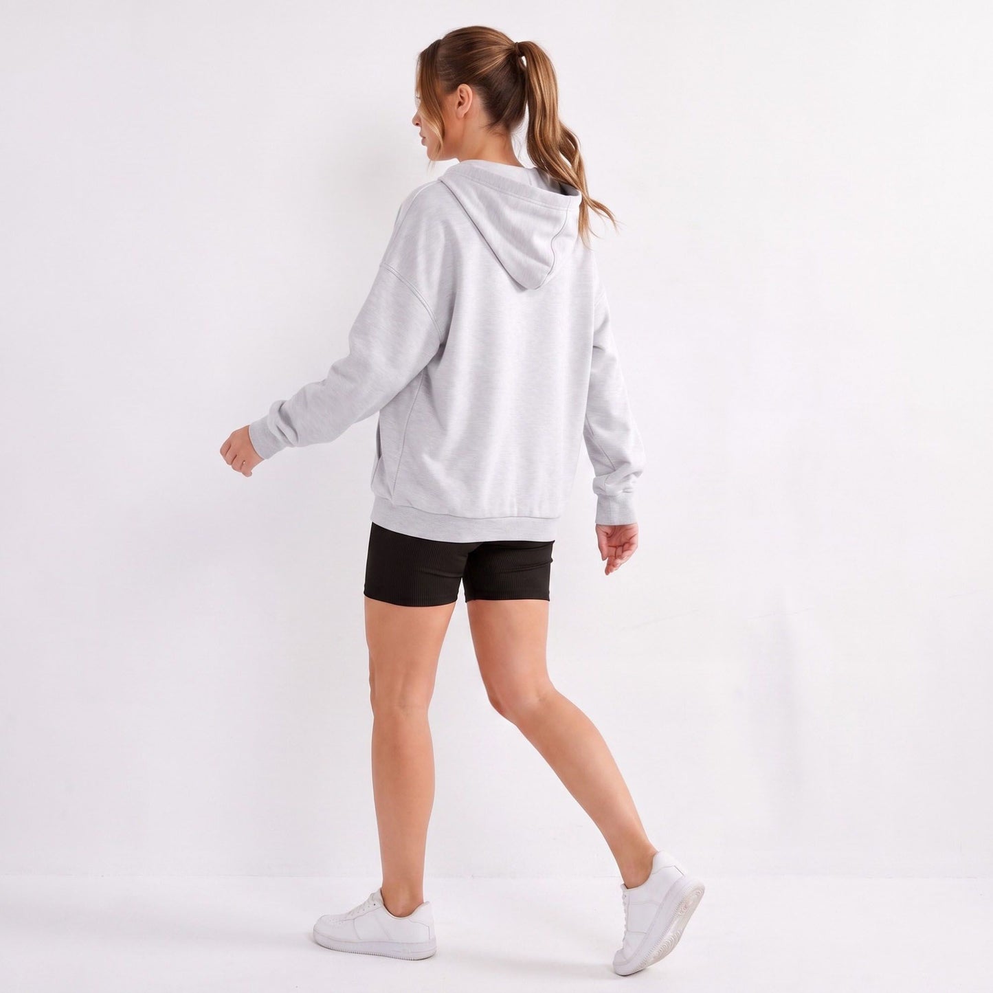 Snap Button Hooded Long Sleeve Pullover Sweatshirt