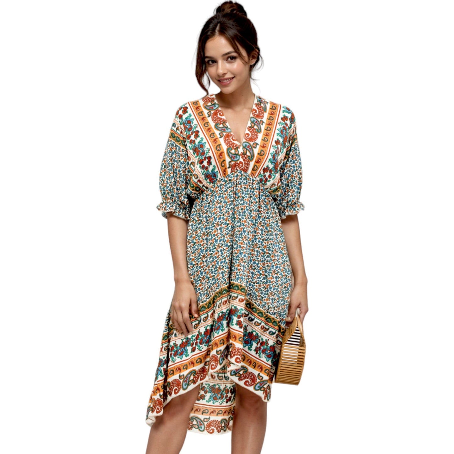 Mixed Print Asymmetrical Hem Dress