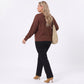 Plus Size Contrast Collar V-Neck Ribbed Sweater
