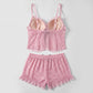 Heart Print Mesh Ruffle Cami and Shorts Lingerie Set
