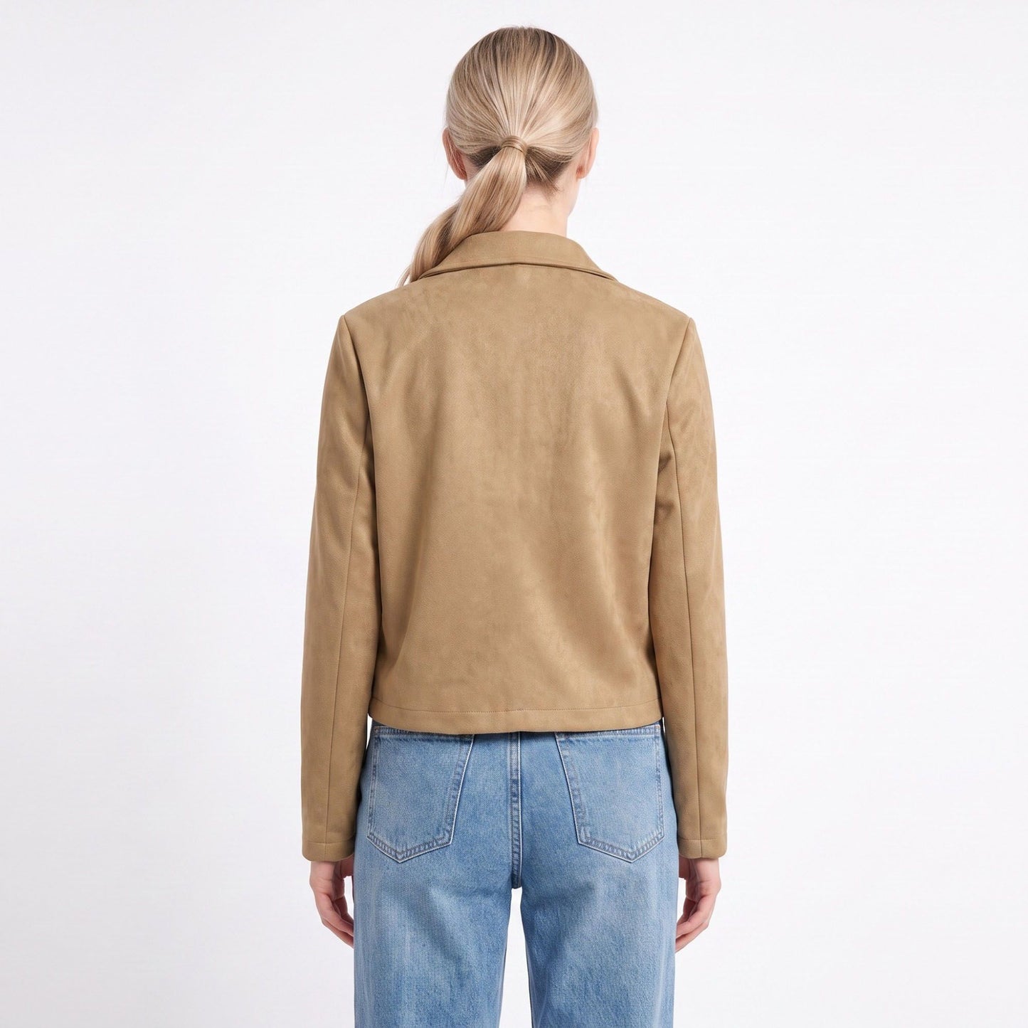 Cropped Button Front Jacket Collared Long Sleeve Patch Pocket Casual Coat