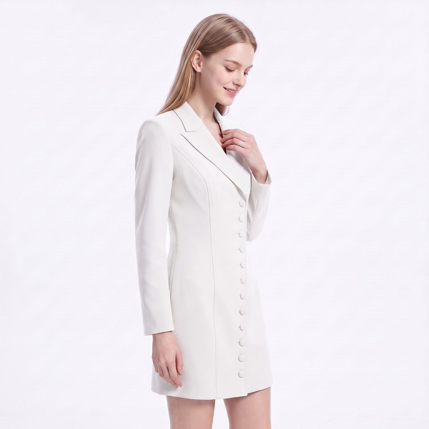 Long Sleeve Button Front Blazer Dress with Notched Collar