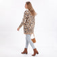 Animal Print Long Open Front Cardigan with Pockets