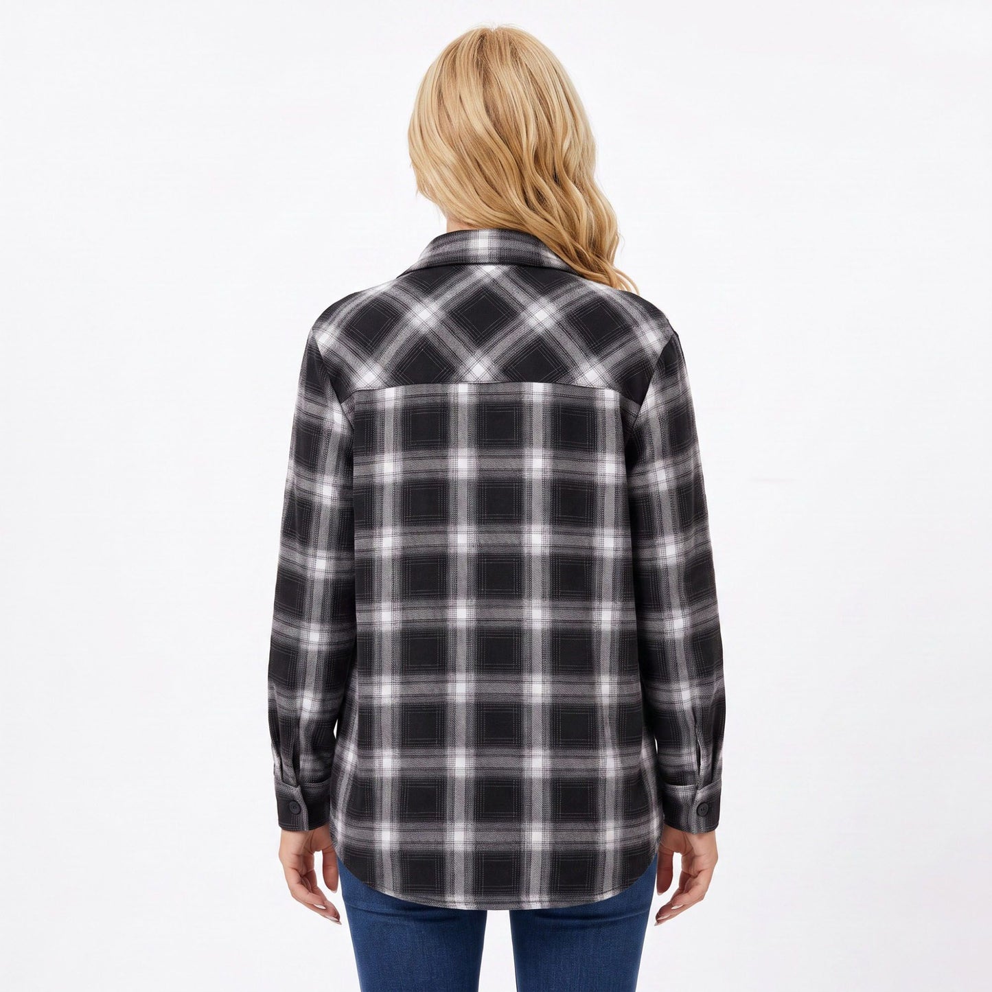 Plaid Button Front Long Sleeve Shirt with Flap Chest Pockets
