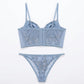 Floral Embroidered Bustier Corset Bra and Thong Two Piece Lingerie Set
