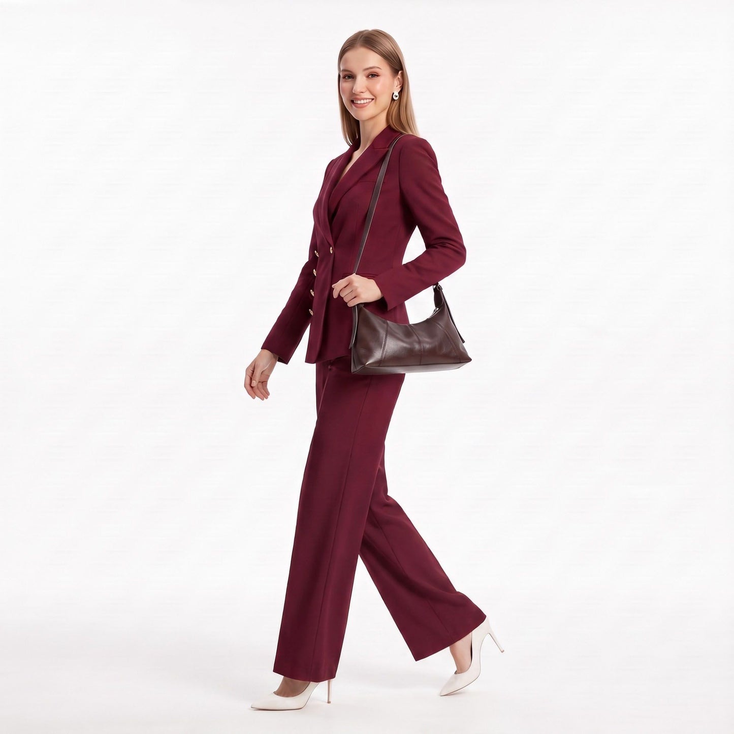 Double Breasted Blazer and Straight Leg Pants Two Piece Suit Set