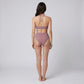 Shimmer Halter Cutout One Piece Swimsuit with Beaded Strap Detail Ruched Bust and High Cut Leg
