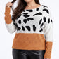 Plus Size Animal Print Colorblock Boat Neck Sweater