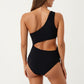 Maternity One-Shoulder Swimsuit with Cutout Detail and High Waist Design